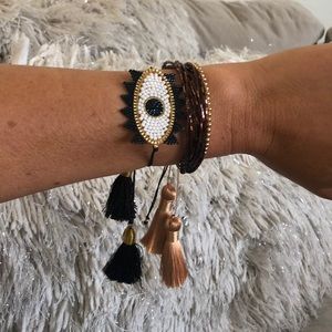 Evil Eye Beaded Bracelet Set Hamsa Tassel Jewelry